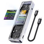 Dockcase Explorer Edition Pocket Smart 2280 M.2 NVMe SSD Enclosure - Glossy Silver 1.33" Screen - 10 Sec Power Loss Protection - 10Gbps USB-C 3.2 G2 - D-Key Button - Up to 4TB Aluminum Alloy with Tempered Glass Case