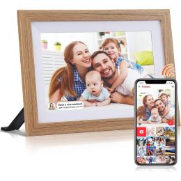 NoBrand Smart 10.1" WIFI Digital Photo Frame Wooden, Play Video & Pictures 16GB Storage - Touch Panel - Smart Frameo App Support - Android & IOS Support - UP to 32GB SD Card