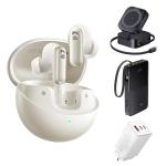 Baseus x Bose Inspire XP1 True Wireless Noise Cancelling In-Ear Headphones - Starlight White Power Bundle - Includes Baseus PicoGo 2-in-1 Qi2 Wireless Charger, Baseus 65W GaN Wall Chargerr & Baseus EnerFill Bipow2 Pro 10000mAh Power Bank -