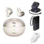 Baseus x Bose Inspire XC1 Open-Ear Clip-On True Wireless Earbuds - Starlight White Power Bundle - Includes Baseus PicoGo 2-in-1 Qi2 Wireless Charger, Baseus 65W GaN Wall Chargerr & Baseus EnerFill Bipow2 Pro 10000mAh Power Bank - Worth $341