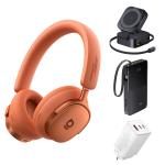 Baseus x Bose Inspire XH1 Wireless Over-Ear Noise Cancelling Headphones - Sunset Coral Power Bundle - Includes Baseus PicoGo 2-in-1 Qi2 Wireless Charger, Baseus 65W GaN Wall Chargerr & Baseus EnerFill Bipow2 Pro 10000mAh Power Bank - Worth