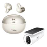 Baseus Inspire XC1 Open-Ear Clip-On True Wireless Earbuds - Starlight Off-White Security Bundle - Includes Baseus S1 Outdoor 2K IP67 Wire-Free Solar Security Camera worth $297