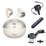 Baseus Inspire XC1 Open-Ear Clip-On True Wireless Earbuds - Starlight Off-White Sound By Bose - Car Bundle - Includes Baseus Enjoyment Max 60W USB-C Car Charger, Baseus Easy Control Clamp Car Mount & Baseus A0 Pro Car Vacuum Cleaner - Worth