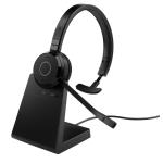 Jabra Evolve 65 TE Mono Bluetooth On-Ear Headset with Charging Stand - Teams Certified USB-A / Busy Light / Up to 30m Distance / Up to 16-Hour Talk-Time