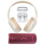 Samsung Galaxy Buds4 Pro True Wireless Noise Cancelling In-Ear Headphones - White - Launch Bundle with Bonus Edifier W820NB Plus Wireless Over-Ear Noise Cancelling Headphones (Grey) + Blueant X2i Bluetooth Speaker (Crimson) - Worth $186