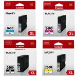Canon PGI-2600XL Ink Cartridge Value Pack - Black / Cyan / Yellow / Magenta High Yield -  for MAXIFY IB4060 / MB5460 / MB5160 / MB5360 / MB5060 Printer