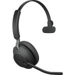 Jabra Evolve2 65 Mono Bluetooth On-Ear Headset with Charging Stand - Teams Certified USB-A / 3-Mics Noise Cancellation / 40mm Speakers / Busy Light / Fast Charge / Up to 30m Distance / Up to 35-Hour Talk-