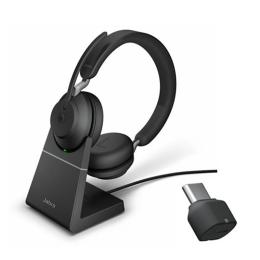 Jabra Evolve2 65 Bluetooth On-Ear Headset with Charging Stand - Teams Certified USB-C / 3-Mics Noise Cancellation / 40mm Speakers / Busy Light / Fast Charge / Up to 30m Distance / Up to 35-Hour Talk-Time