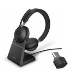 Jabra Evolve2 65 Bluetooth On-Ear Headset with Charging Stand - Teams Certified USB-C / 3-Mics Noise Cancellation / 40mm Speakers / Busy Light / Fast Charge / Up to 30m Distance / Up to 35-Hour Talk-Time