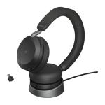 Jabra Evolve2 75 Bluetooth On-Ear Active Noise Cancelling Headset with Charging Stand - Teams Certified USB-C / 8-Mics Noise Cancellation / 40mm Speakers / Hybrid ANC / Retractable Mic / Busy Light / Fast Charge / Up to 30m Distance / Up to
