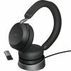 Jabra Evolve2 75 Bluetooth On-Ear Active Noise Cancelling Headset with Charging Stand - Teams Certified USB-A / 8-Mics Noise Cancellation / 40mm Speakers / Hybrid ANC / Retractable Mic / Busy Light / Fast Charge / Up to 30m Distance / Up to
