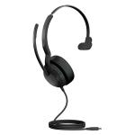 Jabra Evolve2 50 Mono USB-C/A Wired On-Ear Active Noise Cancelling Headset - Teams Certified 3-Mics Noise Cancellation / ANC / Busy Light / Bluetooth