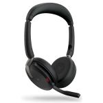 Jabra Evolve2 65 Flex Bluetooth On-Ear ANC Headset with Charger - Teams Certified USB-C / 6-Mics Noise Cancellation / Hybrid ANC / Retractable Mic / Busy Light / Up to 30m Distance / Up to 20-Hour Talk-Time