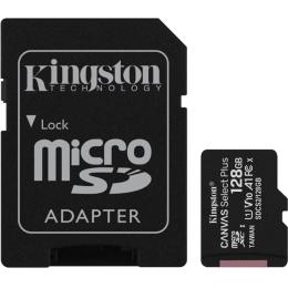 Kingston Canvas Select Plus microSDHC Memory Card - 128GB Includes SD Adapter - Class 10 - UHS-I - Read up to 100MB/s
