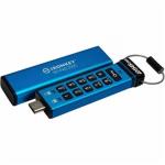 Kingston IronKey Keypad 200 USB 3.2 (Gen 1) USB-C Flash Drive - 256GB - Blue USB 3.2 (Gen 1) Type C - 280 MB/s Read Speed - 200 MB/s Write Speed  - XTS-AES