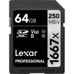 Lexar Professional SDXC Memory Card - 64GB UHS-II - V60 - 1667x - Read up to 250MB/s - Write up to 120MB/s - Captures High-Quality Images & Extended Lengths of Stunning 1080p FHD / 3D / 4K Video with a DSLR Camera / HD Camcorder