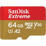 SanDisk Extreme 64GB microSDXC Memory Card Class 10 - U3 - V30 - A2 - Read up to 170MB/s - Write up to 80MB/s