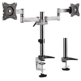 Brateck LDT11-C024 13''-27'' Aluminum Dual monitor desk mount - Max load: 8kg per arm - Supports VESA 75x75 & 100x100 - Extend, tilt and swivel - Max arm extension - 792mm - Colour: Slate black & metallic grey