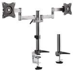 Brateck LDT11-C024 13''-27'' Aluminum Dual monitor desk mount - Max load: 8kg per arm - Supports VESA 75x75 & 100x100 - Extend, tilt and swivel - Max arm extension - 792mm - Colour: Slate black & metallic grey