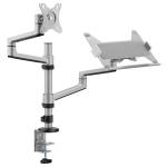 Brateck LDT72-C024ML 17"-32" Dual  Arm Premium Articulating Monitor Arm & PC Tray. Arm Extension 466mm,Built-inCable Management, Detachable VESA Plate. Desk Clamp & Grommet Mounting Inc. Matte Grey Colour.