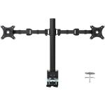 Loctek Eco Mount 10"-30" Dual Monitor Stand - Steel Tube - Black - VESA 75 & 100mm - Max Load 10KG - Height Adjust 200-400mm - Grommet or Clamp Installation