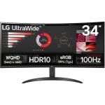 LG 34WR50QK 34" WQHD Curved Ultrawide Monitor 3440x1440 - DisplayPort - 2x HDMI - HDR10 -  99% sRGB - Tilt Adjustable - 100x100 VESA