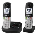 Panasonic KX-TGU432AZB Cordless Landline Telephone Twin Pack - Black/Silver - Answerphone - 2.1" display with easy-to-use big buttons - Enhanced volume up to 2x louder - Favourites key - Hearing aid compatible - Torch