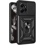 Xiaomi Redmi 12 LTE Rugged Kickstand Case - Black with Camera Cover Protection