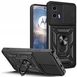 Motorola Moto G04 (2024) Rugged Kickstand Case - Black with Camera Cover Protection