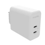 Mophie 67W Dual USB-C PD GaN Wall Charger - White, Compact Size, Up to 67W Fast Charging Apple iPhones, Samsung Smart Phones, Solid Construction