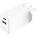 Mophie Essential 30W PD Dual Port Wall Charger - White, 1 USB-C, 1 USB-A Up to 30W Fast Charging Apple iPhones, Samsung Smart Phones, Solid Construction