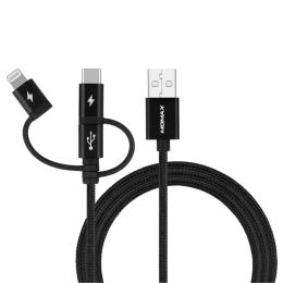 Momax 3A USB-A to Micro / Lightning / USB-C Cable - 1m - Black Nylon Braided - MFi Certified - Durable & Solid - USB-C 3A Fast Charging