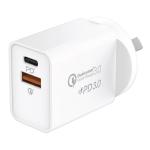 Momax 30W USB-C PD Wall Charger - White, Up to 20W PD Fast Charging for Apple iPhone 15/14/13/12/11/XS/8 Series, Support Samsung 25W Super Fast Charging, Dual Output (USB-C PD & USB-A), 30W (Max) Fast Charging, Safe & Reliable