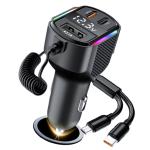 NoBrand 30W PD USB-C Car Charger with 1.2m USB-C & Micro USB Cable 2x USB-C & 1x USB-A - Ambient Lighting - Digital Display