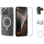 RockRose 6 in 1 Mobile Phone Accessary Colletction Kit Includes 30W Power Adaptor - 1M 100W USB-C Cable - Magsafe Wireless Car Charger , Also Iphone 16 Magsafe Phone Case /Screen Protector / Camera Lens Screen Protector