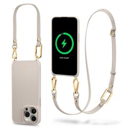 Spigen iPhone 15 Pro (6.1") Cyrill Classic Charm Mag Case with Strap - Cream Vegan Leather