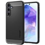Spigen Galaxy A55 5G (2024) Rugged Armor Case - Black Durable Mechanical Design - Air Cushion Technology (Military-Grade Protection) - Carbon Fiber Design