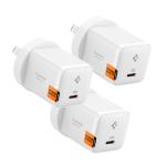 Spigen Essential 30W USB-C PD GaN Fast Charging Wall Charger - (3 Pack) - White - Up to 30W PD Fast Charging - Compact Design - Support Apple iPhone, iPad, Samsung Smart Phone PD Fast Charging