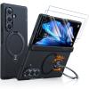 Torras Galaxy Z Fold7 Ostand Spin Case - Black, (Includes 2x Front Glass Screen Protectors), Armor Hard Slim Case, Military-Grade Hinge Protection, Fit for Magsafe, 360 Spin Kickstand & Ring Holder