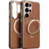 Torras Galaxy S26 Ultra Ostand Spin VegSkin Case - Amber Brown - Premium Vegan Leather - Fit for MagSafe