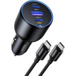 UGREEN 130W 3 Port Car Charger with 100W Cable 1m - 2x USB-C & USB-A USB-C1 30W + USB-C2 100W + USB-A 25W - Triple Port Charger Compatible with iPhone 15/15 Plus/15 Pro/15 Pro Max/ 14/13/12/11/iPad/Mac Book / Galaxy S22/S21/S20/S10/Note 20