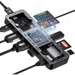 Dockcase Explorer Edition 10-in-1 10Gbps USB-C Dual 4K Smart Hub with 100w Power Delivery - Matte Black 1.54" Screen - HDMI2.1a (8K30Hz/4K120Hz) - DP1.4a (8K30Hz/4K120Hz) - USB-C x1 - USB-A x3  Gigabit Ethernet x1 - SD&TF Card Slot x1 - Alu