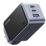 UGREEN Nexode 65W Triple Ports GaN Fast Wall Power Charger - 1x USB-A & 2x USB-C - For Laptops, iPhone & iPad