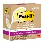3M Post-it 100 Rec Super Sticky Notes 654R-5SSCY 76x76mm Yellow - Pack of 5