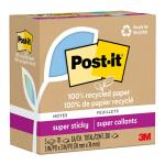3M Post-it 100 Rec Super Sticky Notes 654R-5SST 76x76mm Oasis - Pack of 5