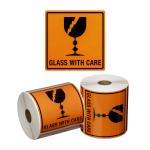 Matthews MPH15020 Handling Label Glass With Care - Orange/Black - 99mm x 99mm - 500 Labels/Roll - 1 Roll