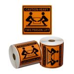 Matthews MPH15070 Handling Label Caution-Heavy Two Person Lift - Orange/Black - 99mm x 99mm - 500 Labels/Roll - 1 Roll