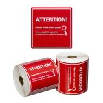 Matthews MPH15100 Handling Labe Attention Please Check These Goods - Red/White - 99mm x 99mm - 500Labels/Roll - 1 Roll