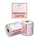 Matthews MPH15105 Handling Label Repacked Carton - White/Red - 99mm x 99mm - 500 Labels/Roll - 1 Roll