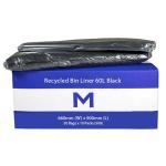 Matthews FP Recycled Bin Liner 60L - Black 660mm x 900mm x 20mu - 50 Bags / Pack - 500 Bags / Box - 1 Box